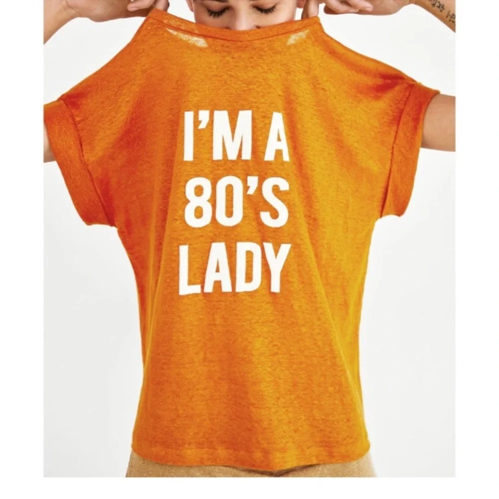 ❤️ Zara ‘I’m a 80’s Lady’ Linen Graphic Tee - Picture 2 of 13